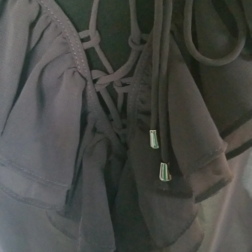 Sheer Ruffle Tie-Neck Blouse - Picture 4 of 9